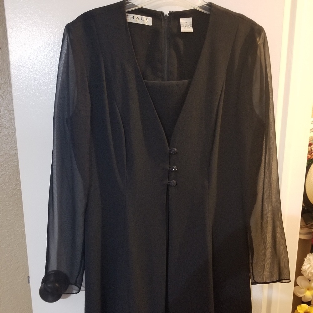 Black Cocktail Dress with veil sleeves